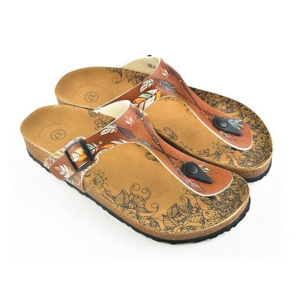 Calceo Shoes - Brown Arrow T-Strap Sandal - Calceo Line of Goby Shoes